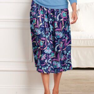 NEW Navy Blue Floral Choose Plus Sz Elastic Waist Flowy Skirt Side Pockets